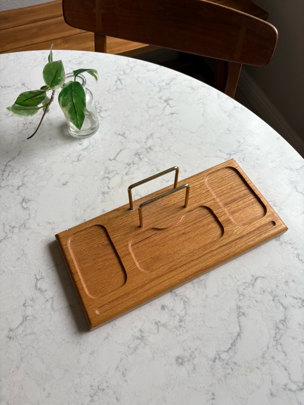 Vintage Wood Valet Tray with Brass Handle - Honey Brown